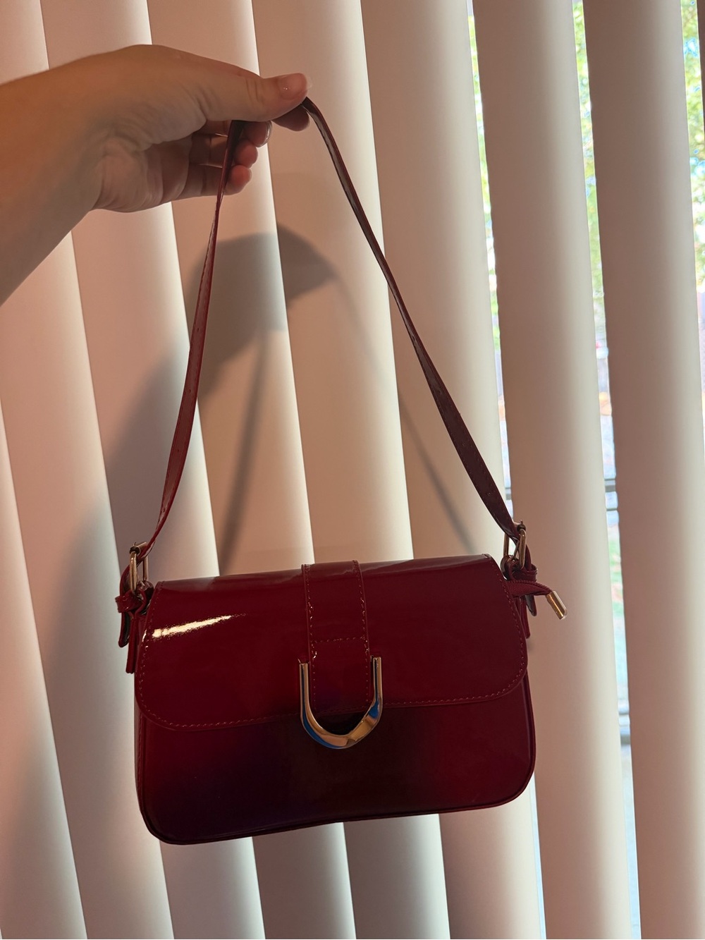 Classic Patent Leather Shoulder Bag in Deep Red